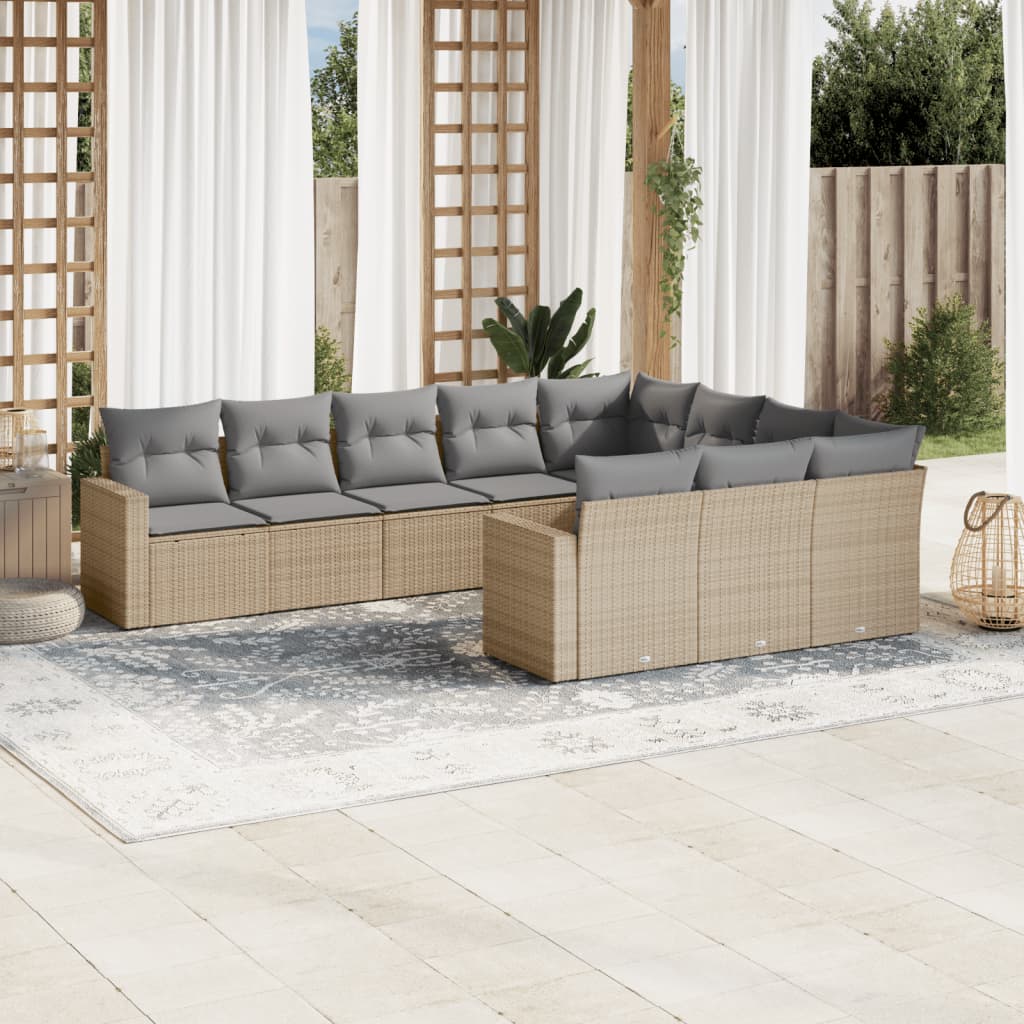 vidaXL 10-delige Loungeset met kussens poly rattan zwart