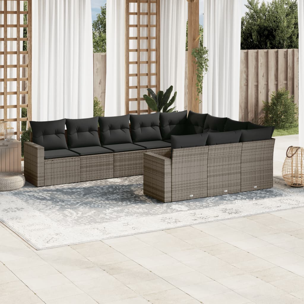 vidaXL 10-delige Loungeset met kussens poly rattan zwart