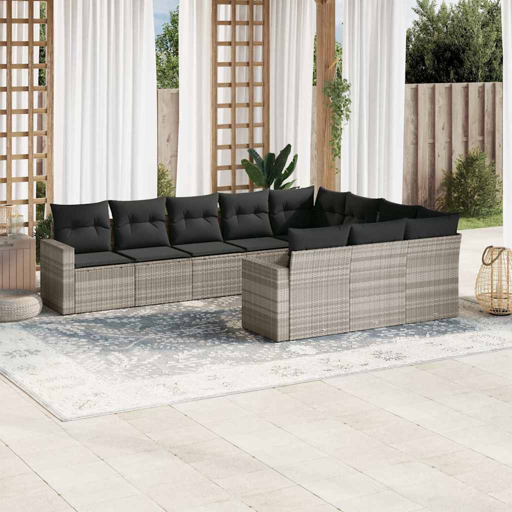 vidaXL 10-delige Loungeset met kussens poly rattan zwart