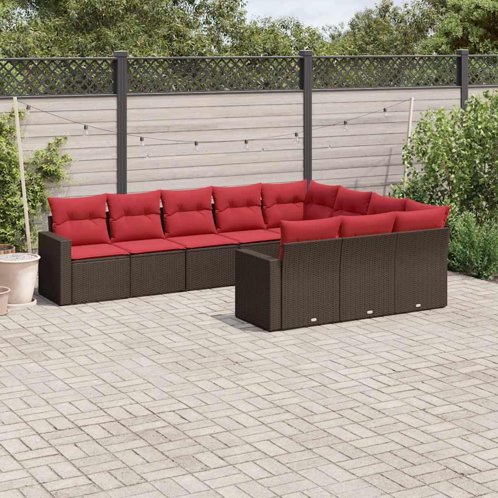 vidaXL 10-delige Loungeset met kussens poly rattan zwart