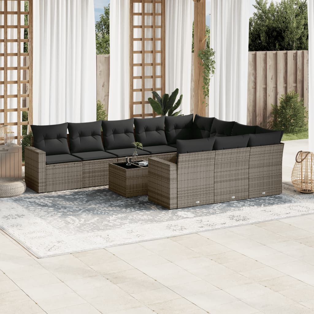 vidaXL 10-delige Loungeset met kussens poly rattan zwart