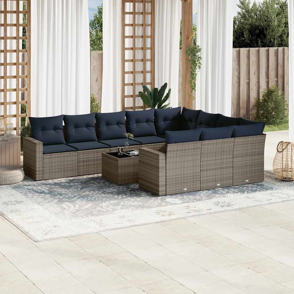 vidaXL 10-delige Loungeset met kussens poly rattan zwart