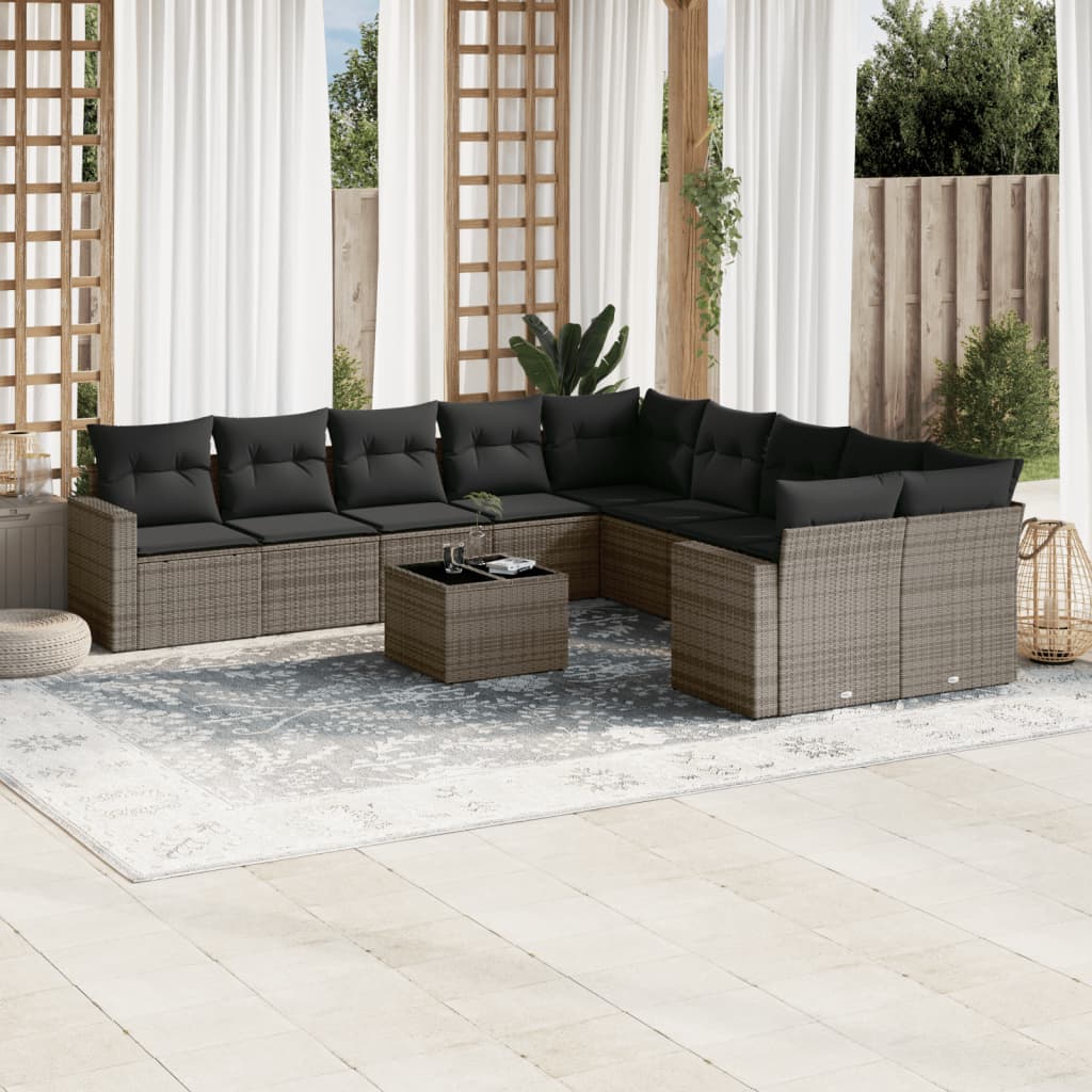 vidaXL 10-delige Loungeset met kussens poly rattan zwart