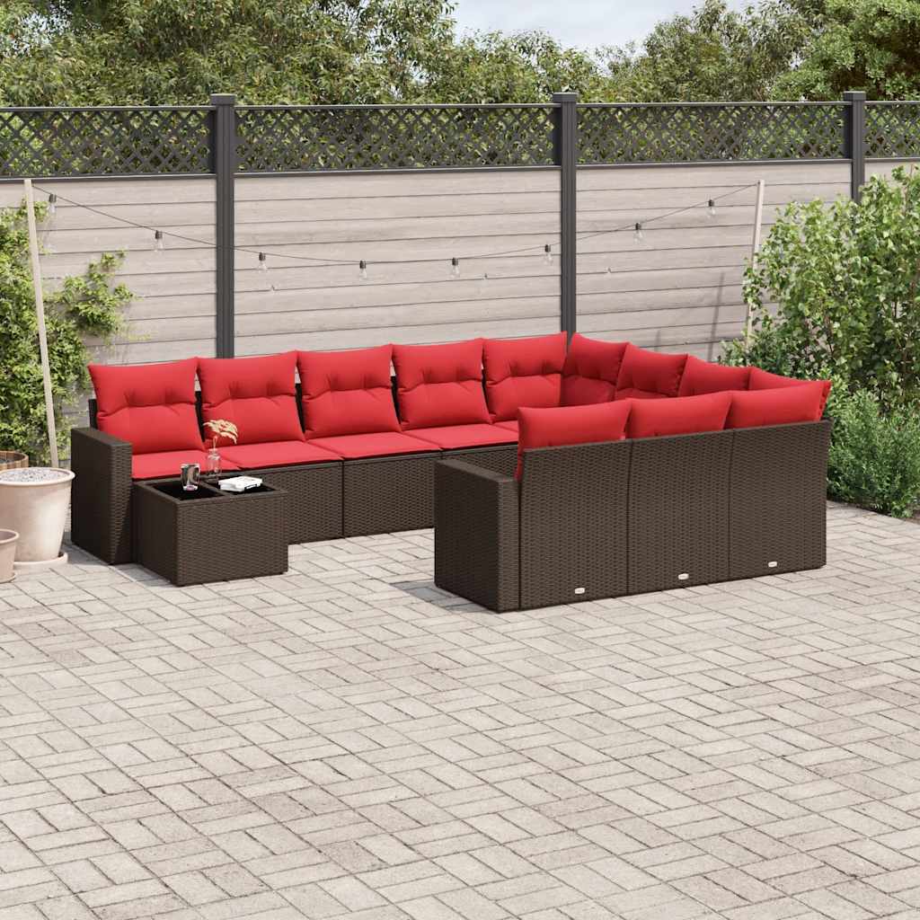 vidaXL 11-Piece Garden Lounge Set with Cushions, Black Poly Rattan