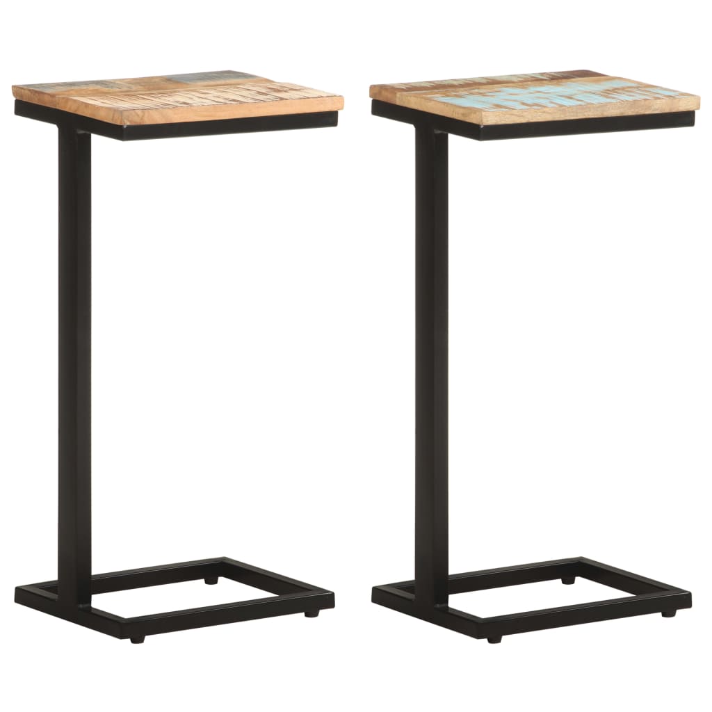 vidaXL Bijzettafels 2 st 31,5x24,5x64,5 cm ruw mangohout