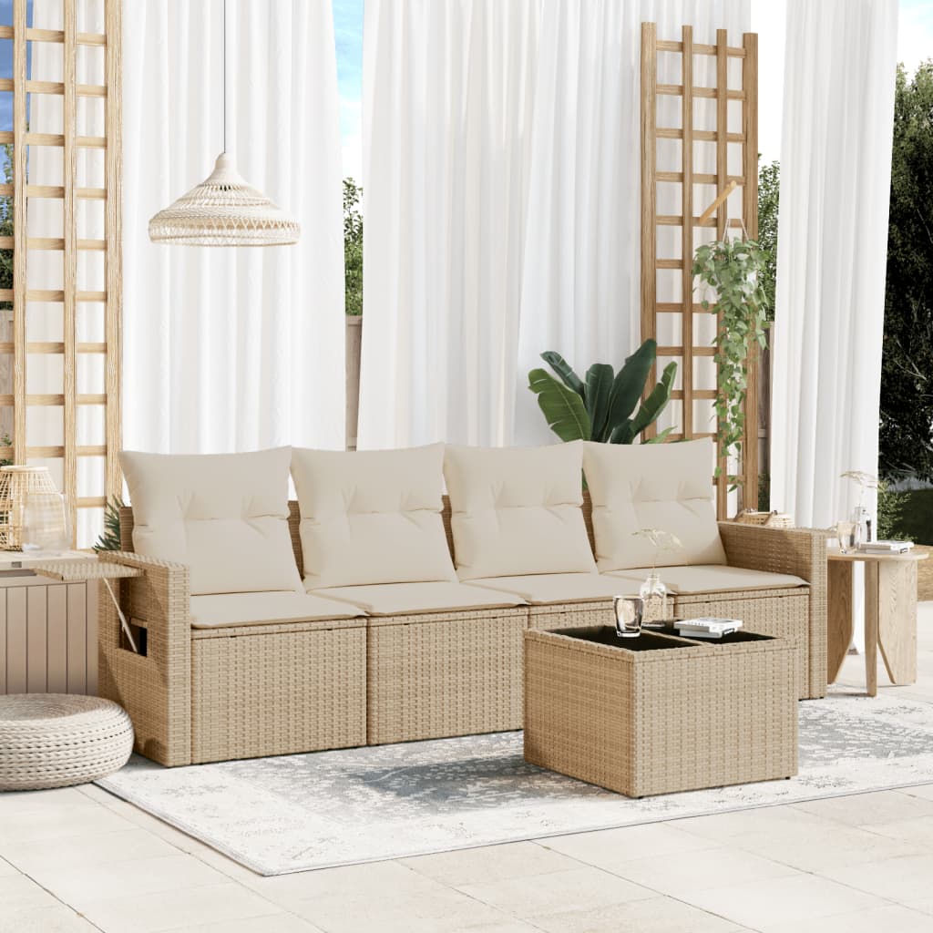 vidaXL 5-delige Loungeset met kussens poly rattan zwart