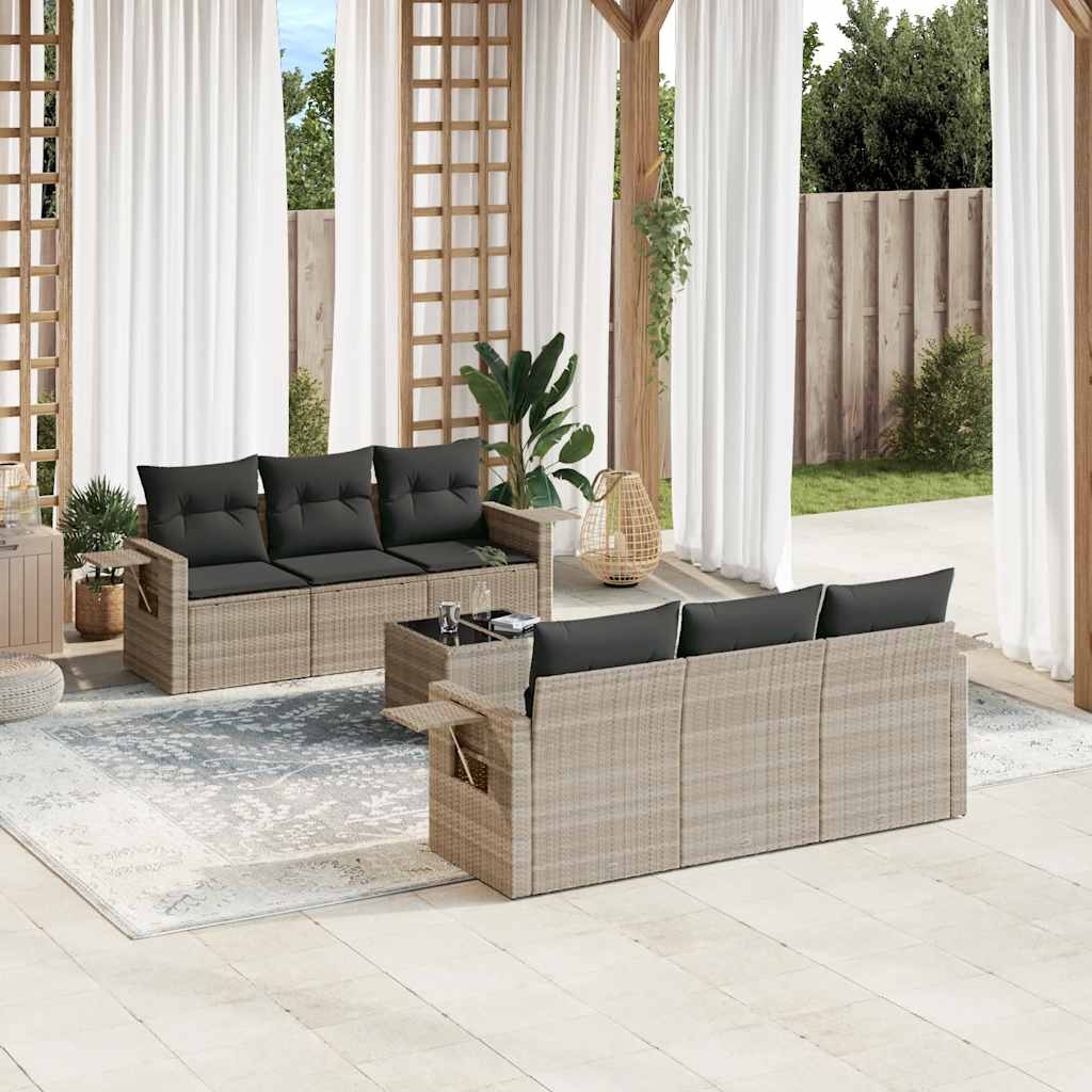 vidaXL 7-delige Loungeset met kussens poly rattan zwart