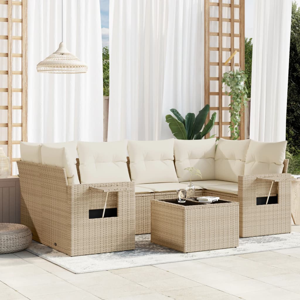vidaXL 7-delige Loungeset met kussens poly rattan zwart