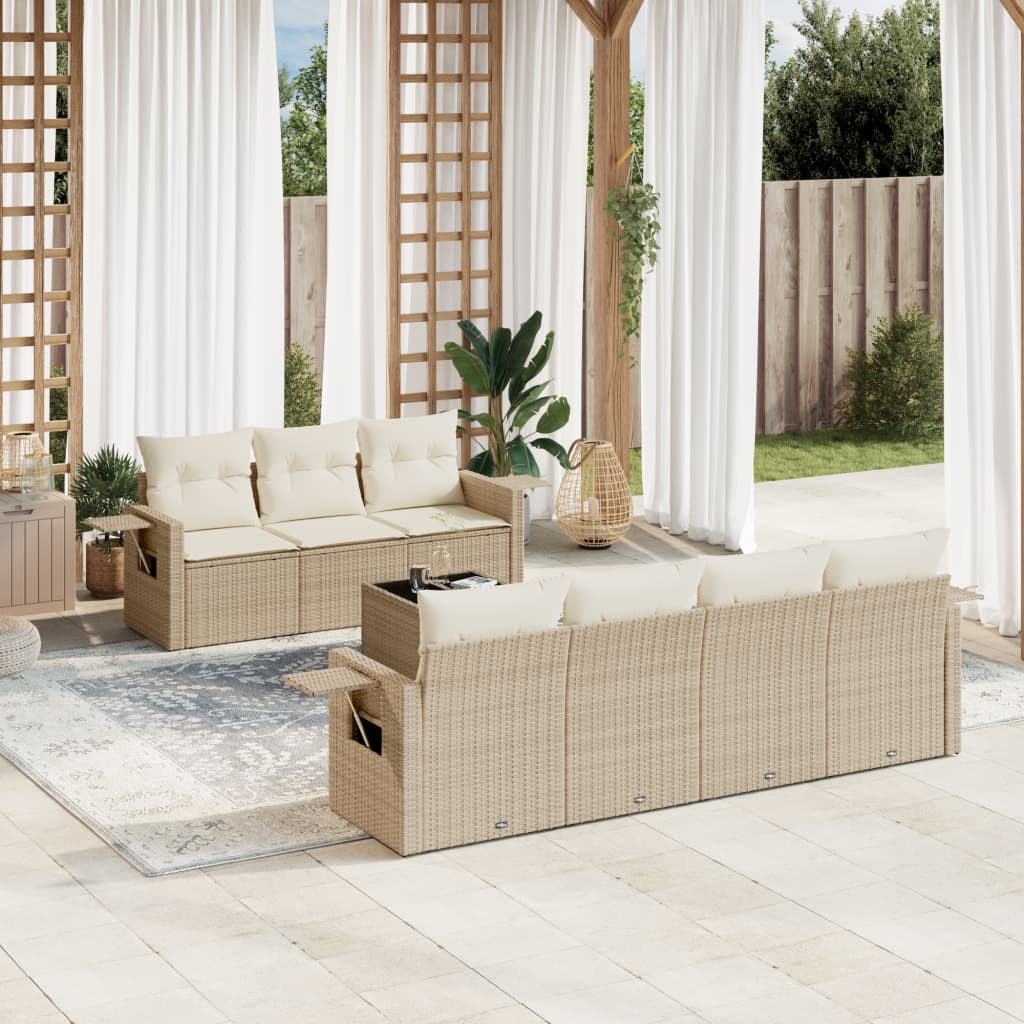 vidaXL 8-delige Loungeset met kussens poly rattan zwart