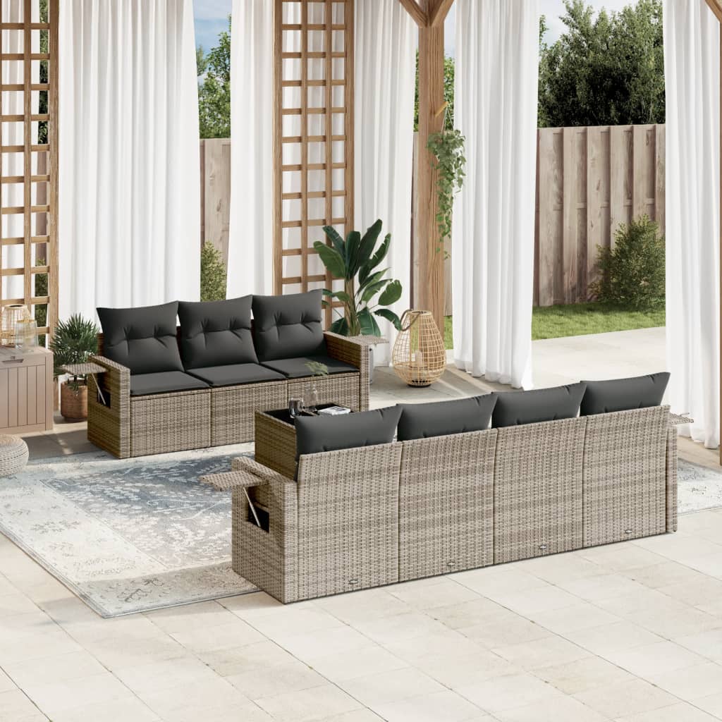 vidaXL 8-delige Loungeset met kussens poly rattan zwart
