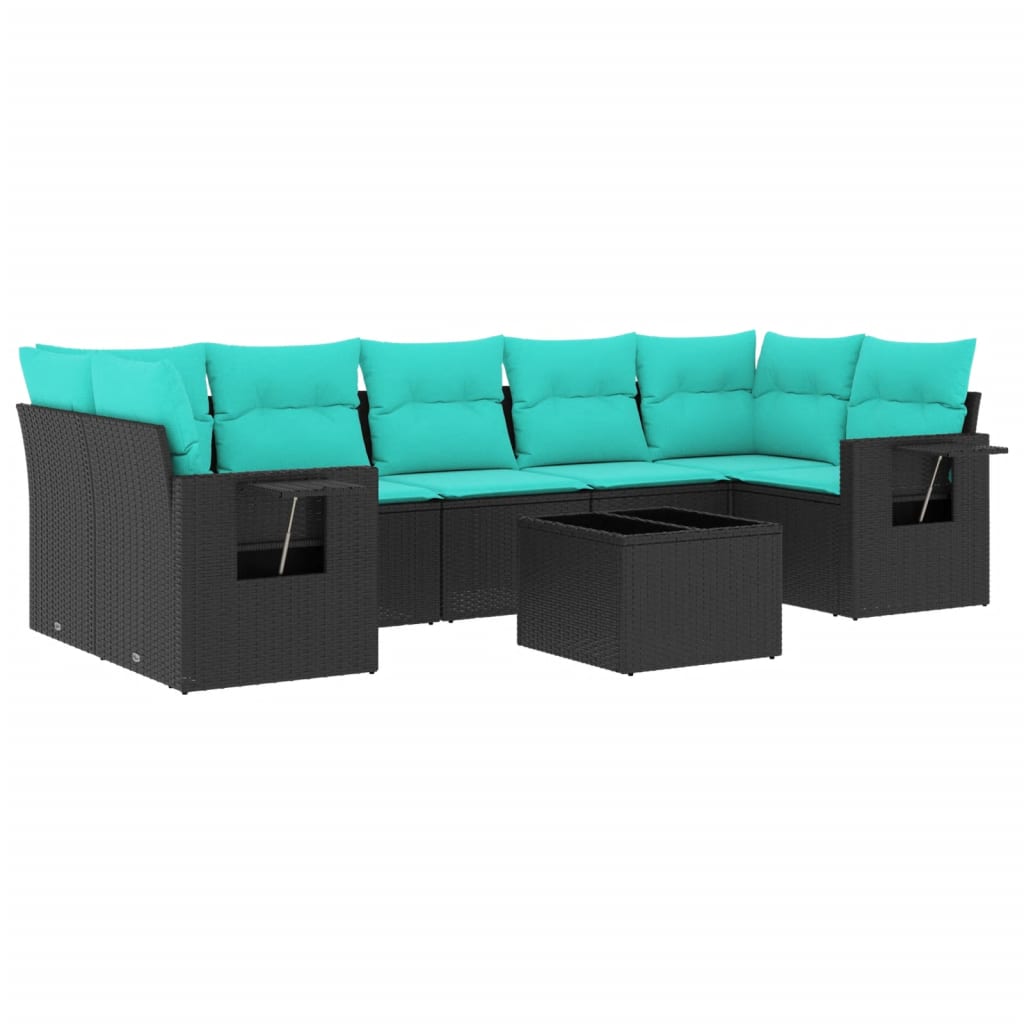 vidaXL 8-delige tuinbankset met kussens, zwart polyrotan