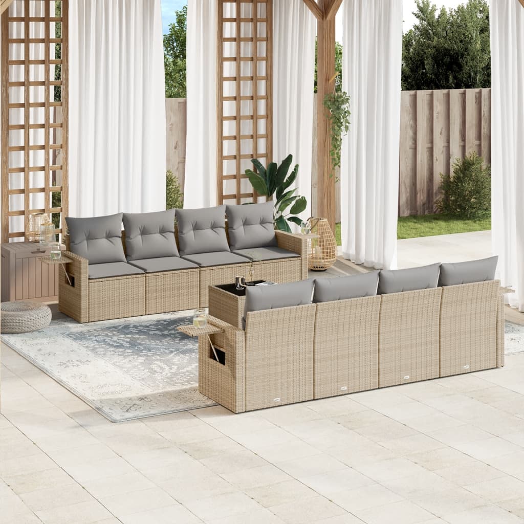 vidaXL 9-delige Loungeset met kussens poly rattan zwart