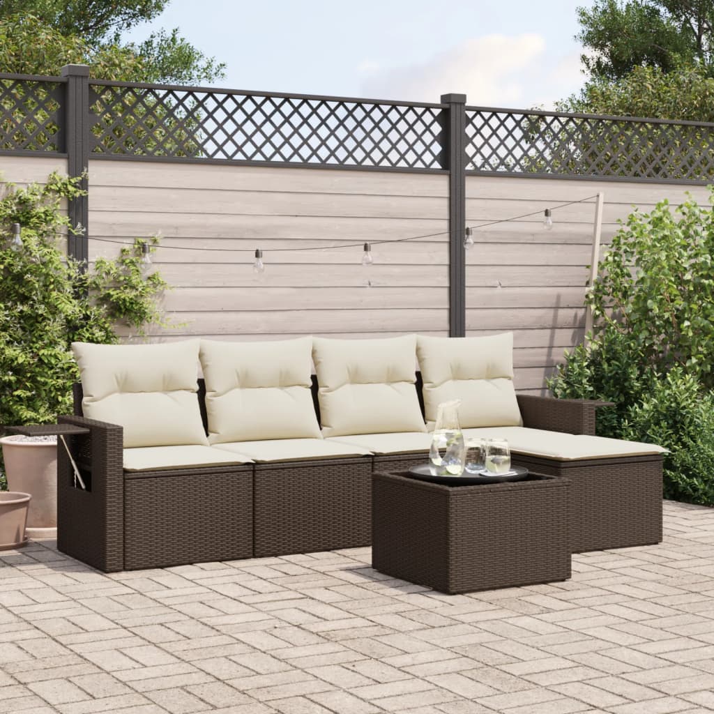 vidaXL 5-delige Loungeset met kussens poly rattan zwart