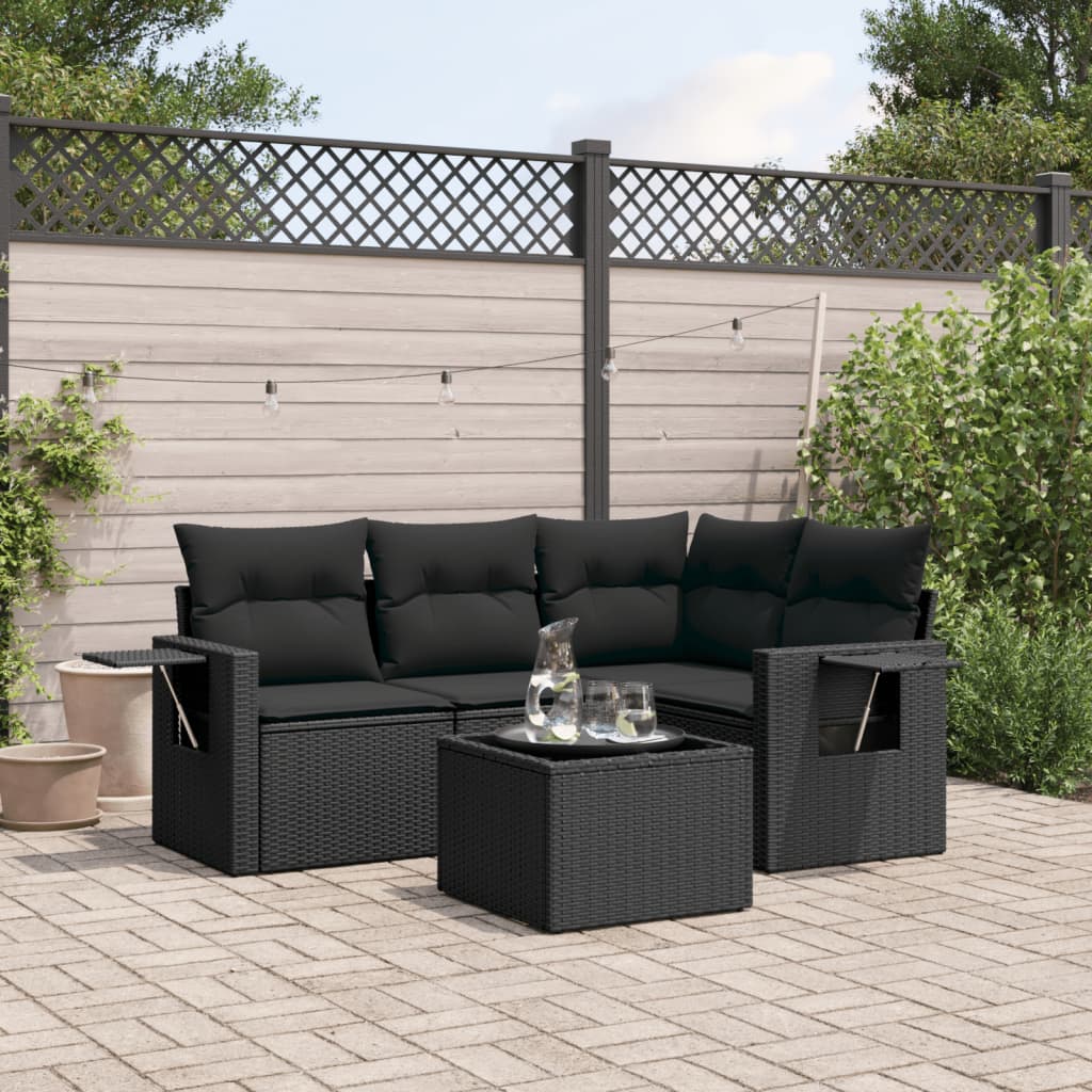 vidaXL 4-delige Loungeset met kussens poly rattan zwart
