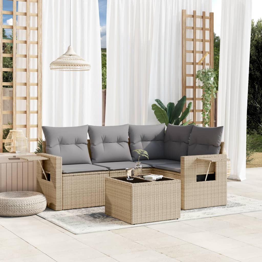 vidaXL 4-delige Loungeset met kussens poly rattan zwart