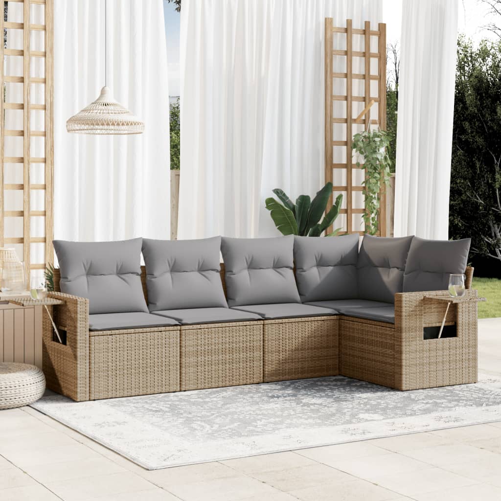 vidaXL 5-delige Loungeset met kussens poly rattan zwart