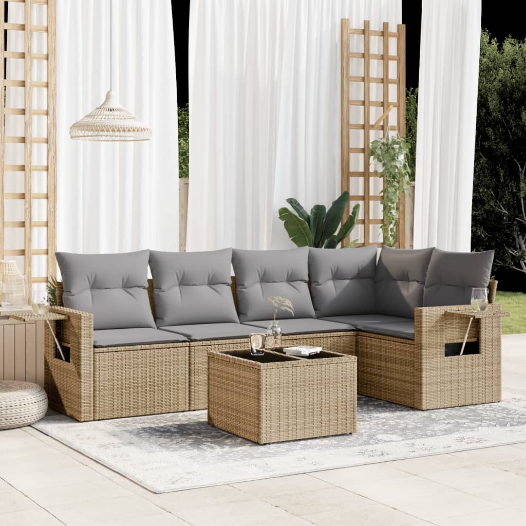 vidaXL 5-delige Loungeset met kussens poly rattan zwart