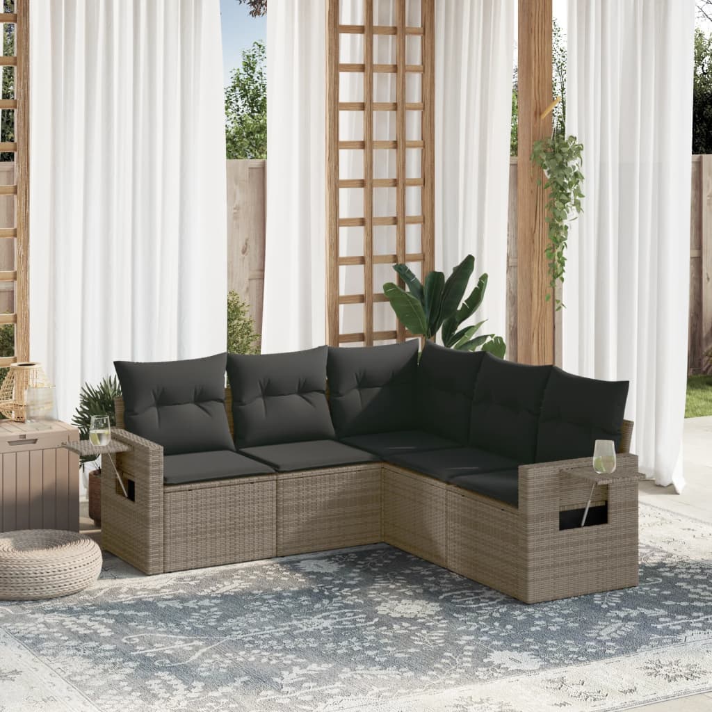 vidaXL 5-delige Loungeset met kussens poly rattan zwart