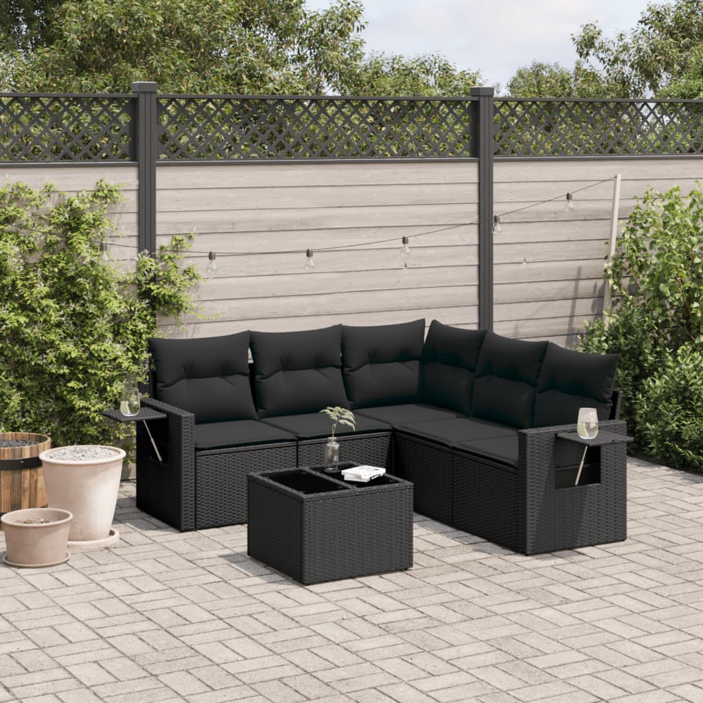 vidaXL 5-delige Loungeset met kussens poly rattan zwart