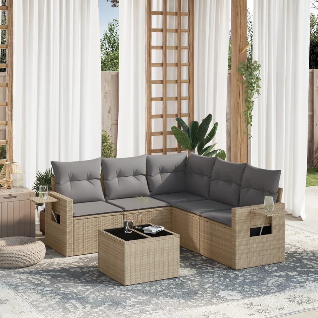 vidaXL 5-delige Loungeset met kussens poly rattan zwart