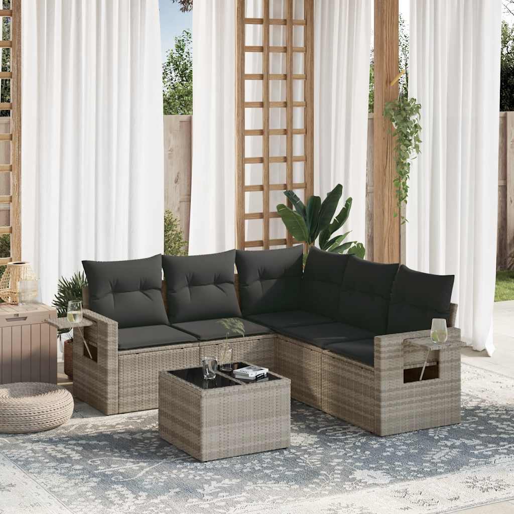 vidaXL 5-delige Loungeset met kussens poly rattan zwart