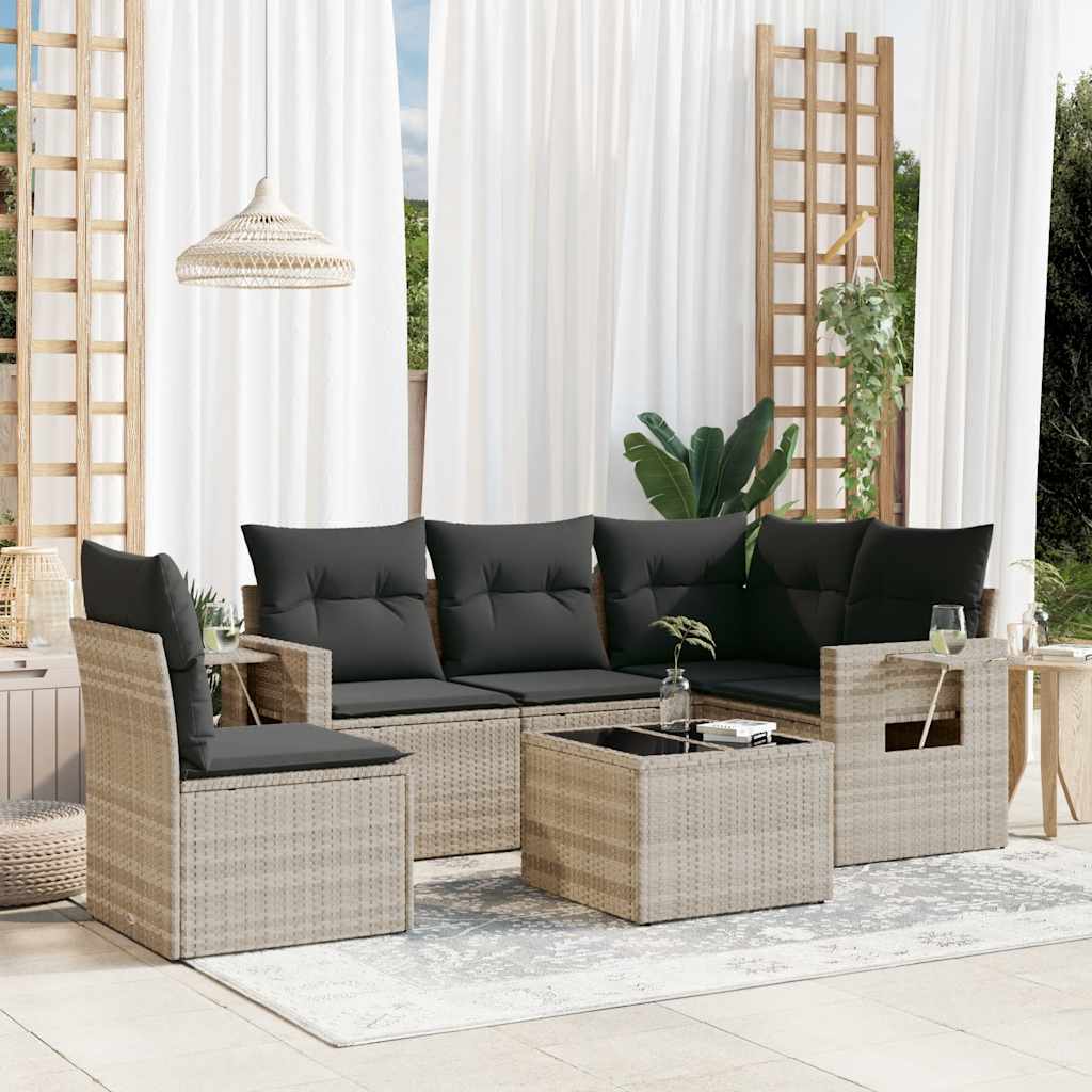 vidaXL 5-delige Loungeset met kussens poly rattan zwart