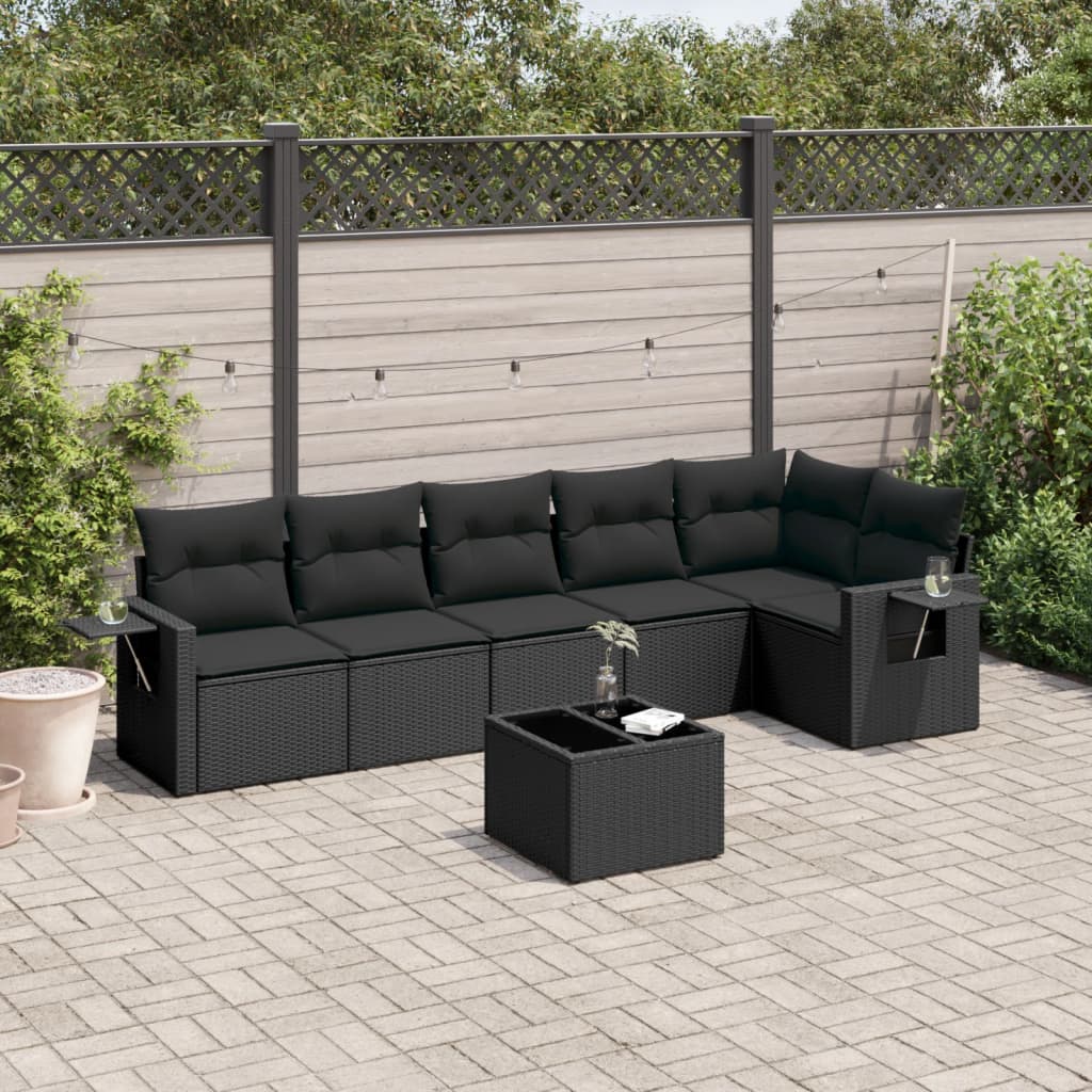 vidaXL 6-delige Loungeset met kussens poly rattan zwart