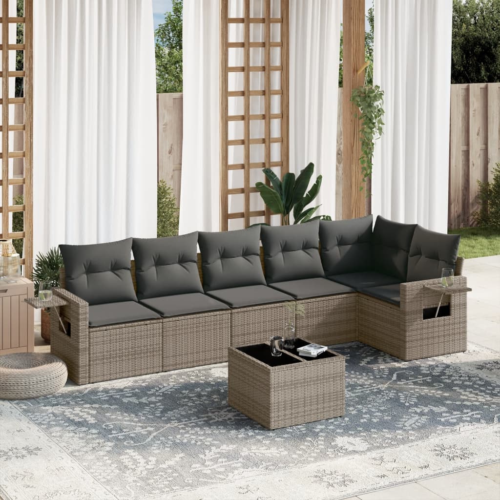 vidaXL 6-delige Loungeset met kussens poly rattan zwart