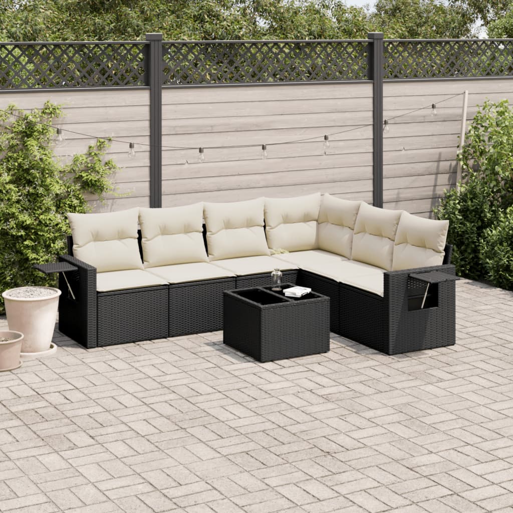 vidaXL 6-delige Loungeset met kussens poly rattan zwart