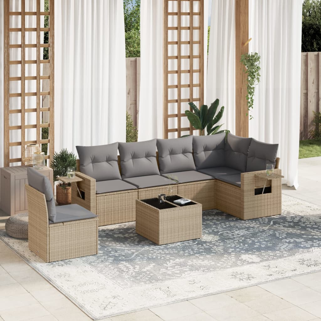 vidaXL 6-delige Loungeset met kussens poly rattan zwart