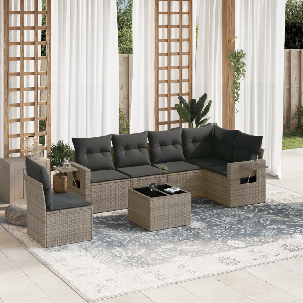 vidaXL 6-delige Loungeset met kussens poly rattan zwart