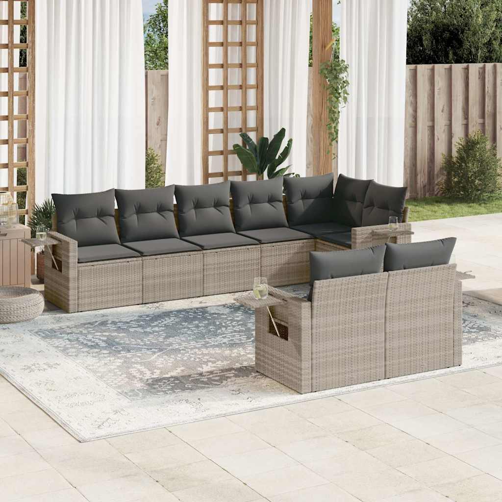 vidaXL 8-delige Loungeset met kussens poly rattan zwart