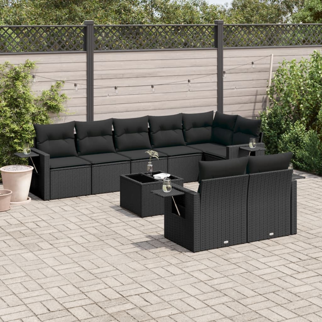 vidaXL 8-delige Loungeset met kussens poly rattan zwart