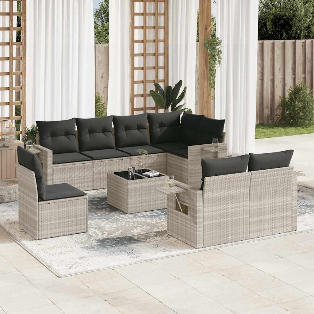 vidaXL 8-delige Loungeset met kussens poly rattan zwart