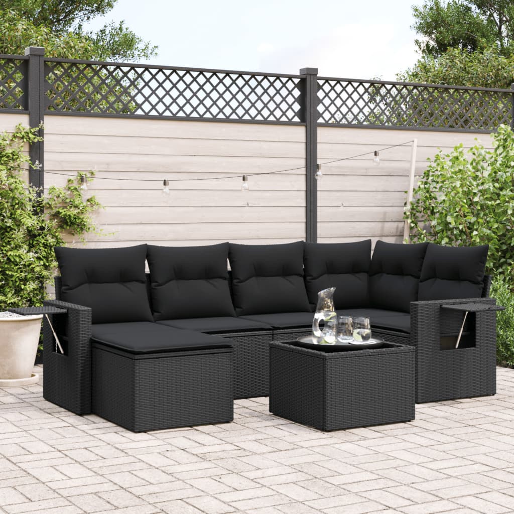 vidaXL 6-Piece Lounge Set with Cushions Poly Rattan Black