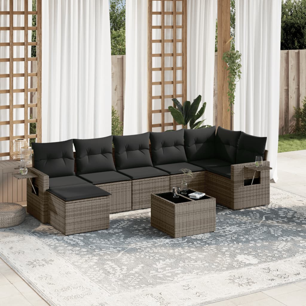 vidaXL 7-delige Loungeset met kussens poly rattan zwart
