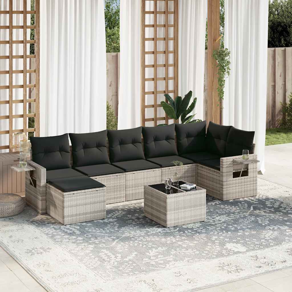 vidaXL 7-delige Loungeset met kussens poly rattan zwart