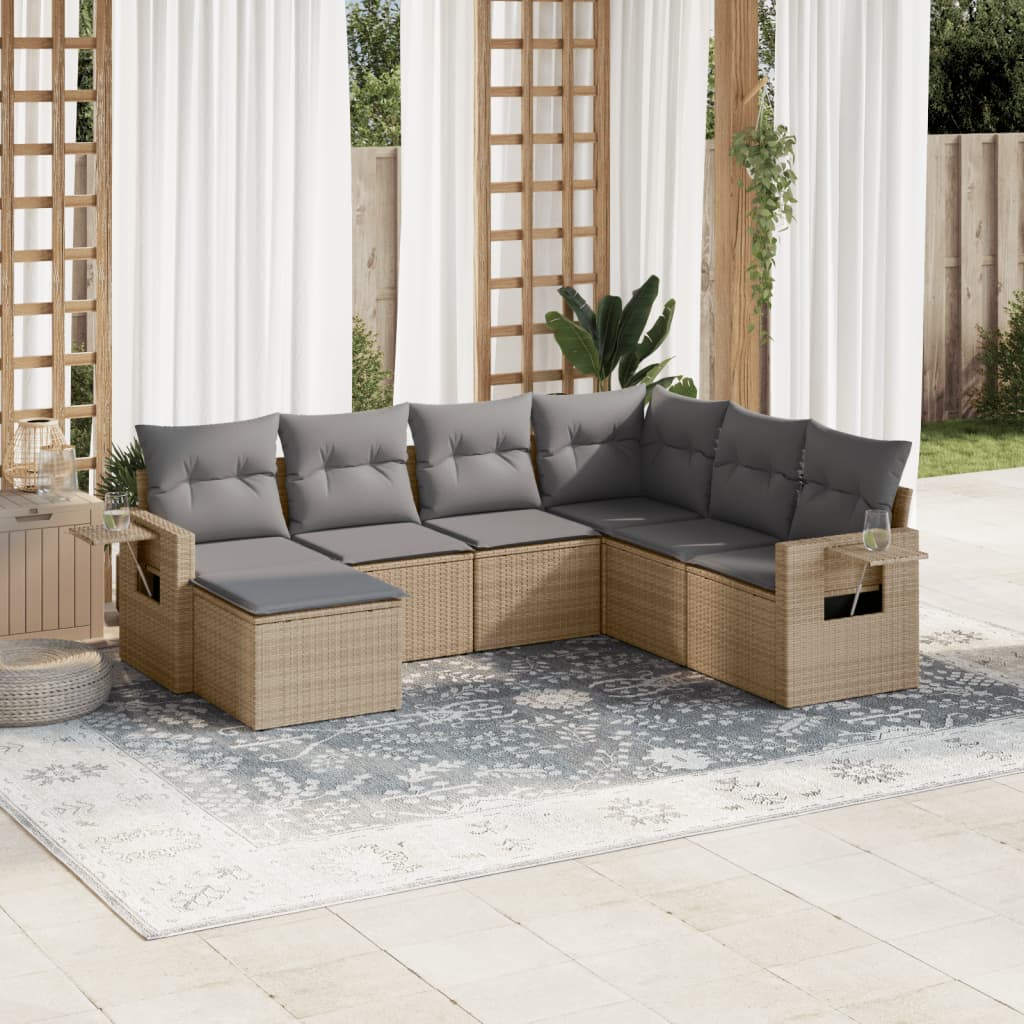 vidaXL 7-delige Loungeset met kussens poly rattan zwart