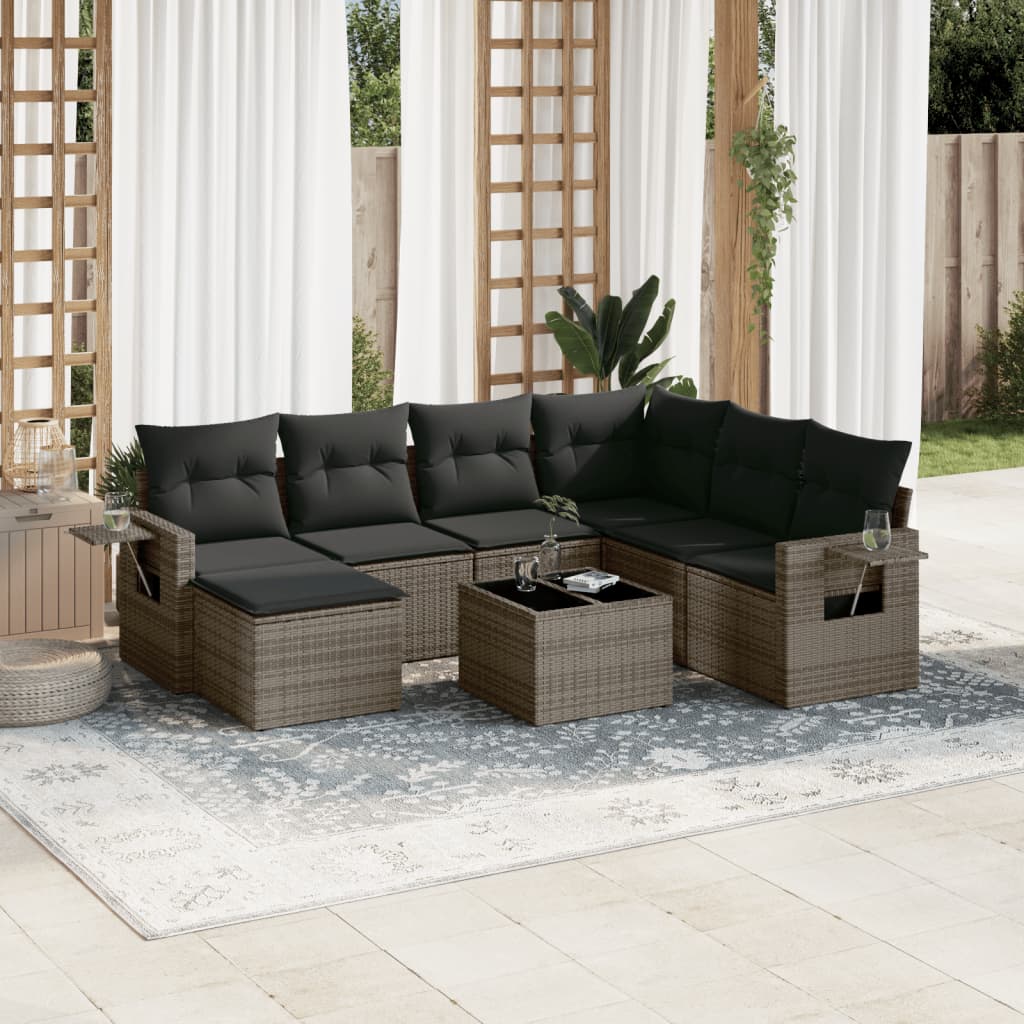 vidaXL 7-delige Loungeset met kussens poly rattan zwart