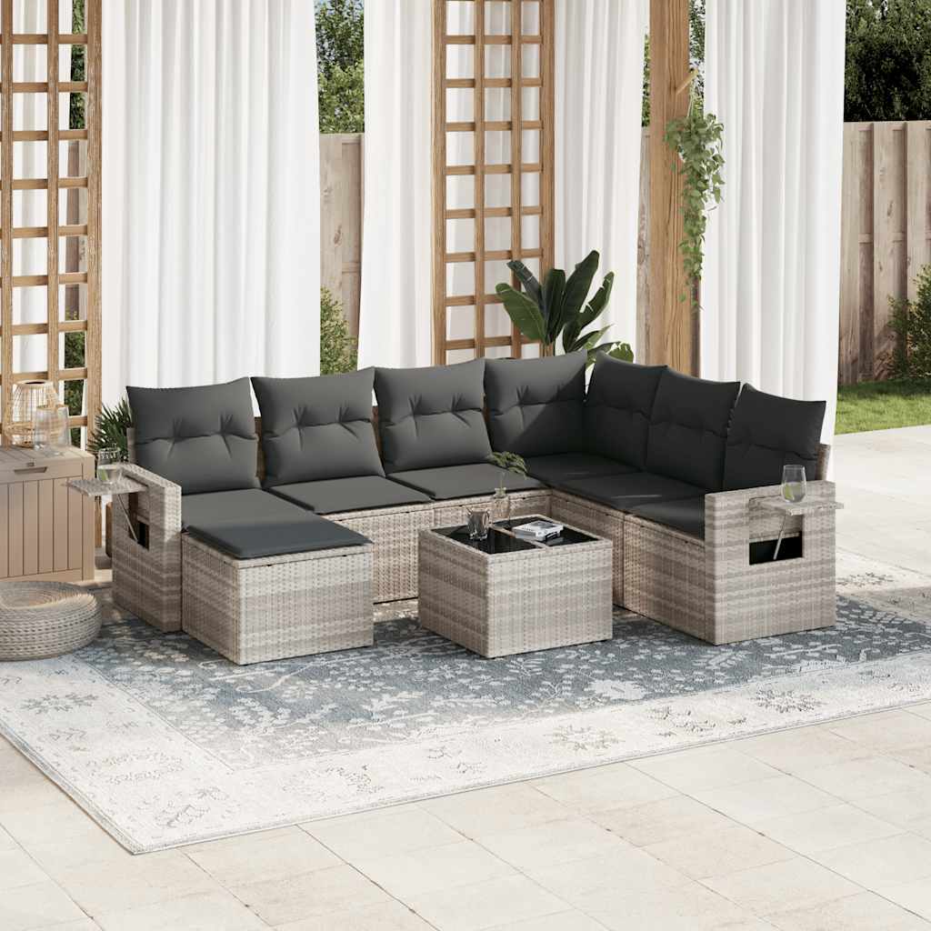 vidaXL 7-delige Loungeset met kussens poly rattan zwart