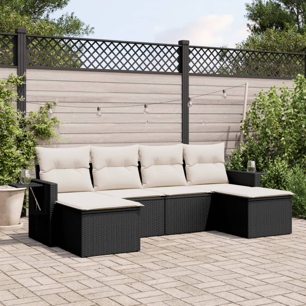 vidaXL 6-Piece Lounge Set with Cushions Poly Rattan Black