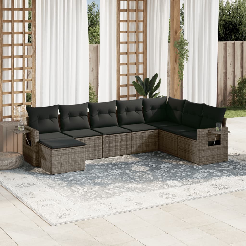 vidaXL 8-delige Loungeset met kussens poly rattan zwart