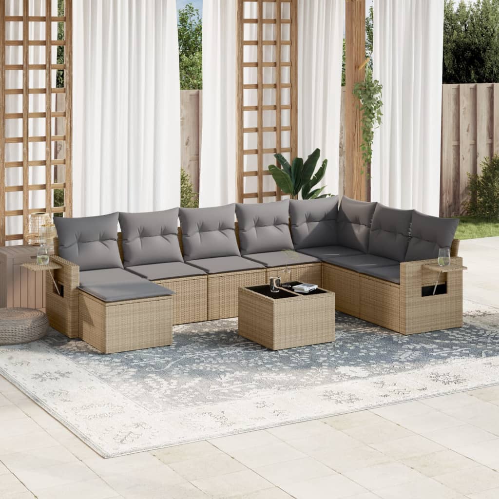 vidaXL 8-delige Loungeset met kussens poly rattan zwart