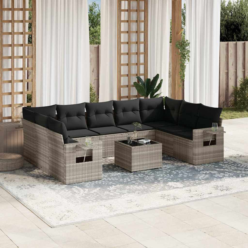 vidaXL 9-delige Loungeset met kussens poly rattan zwart