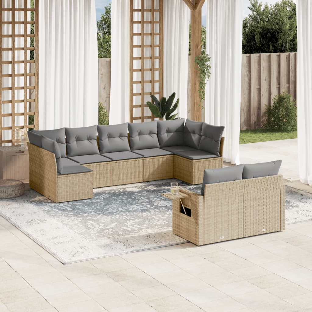 vidaXL 9-delige Loungeset met kussens poly rattan zwart