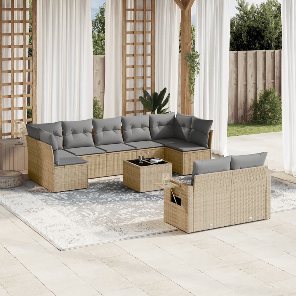 vidaXL 9-delige Loungeset met kussens poly rattan zwart