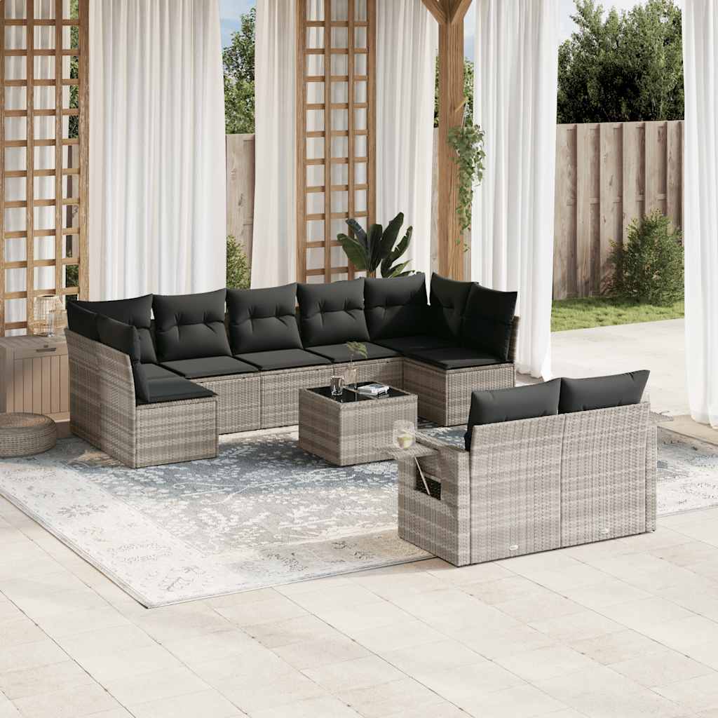 vidaXL 9-delige Loungeset met kussens poly rattan zwart