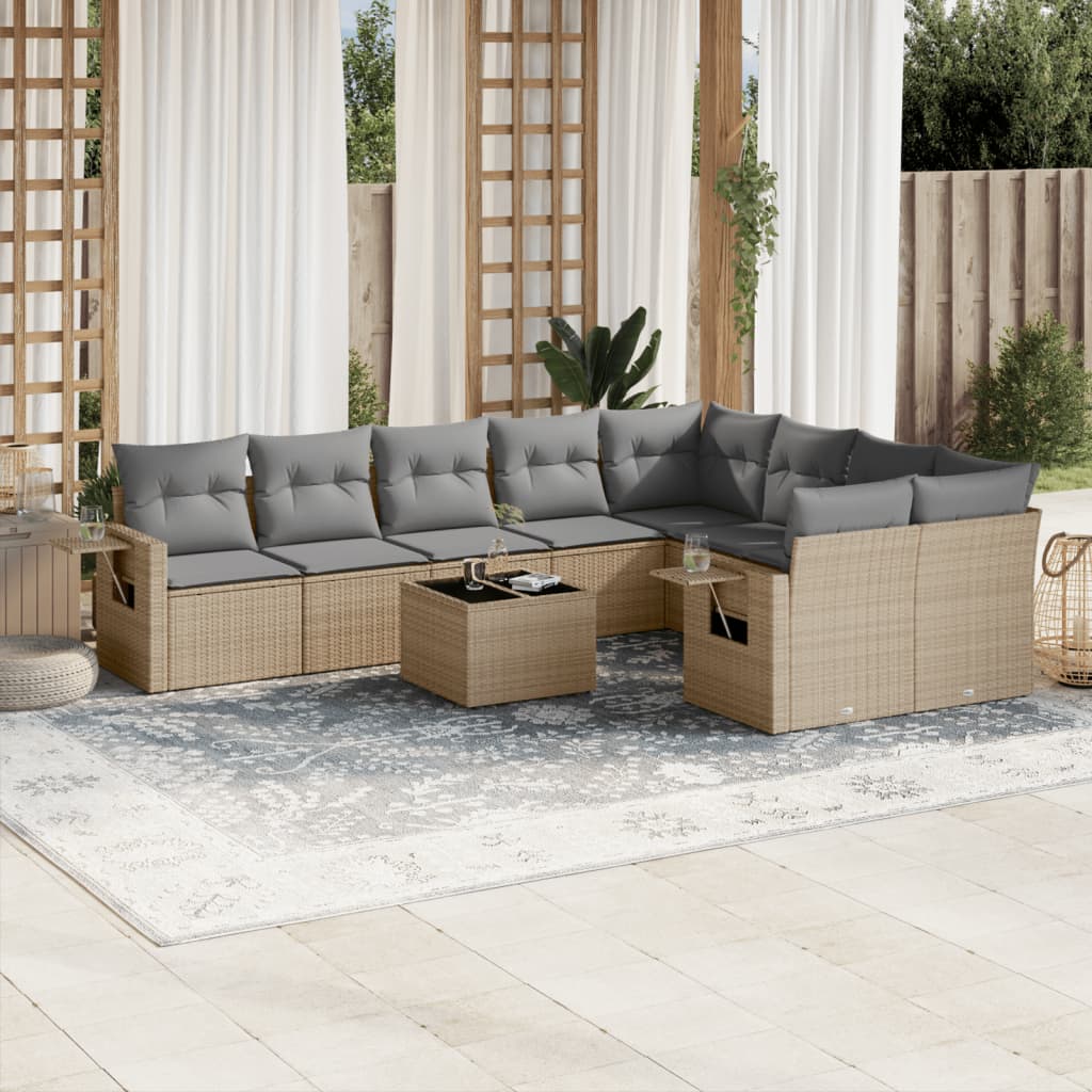 vidaXL 9-delige Loungeset met kussens poly rattan zwart