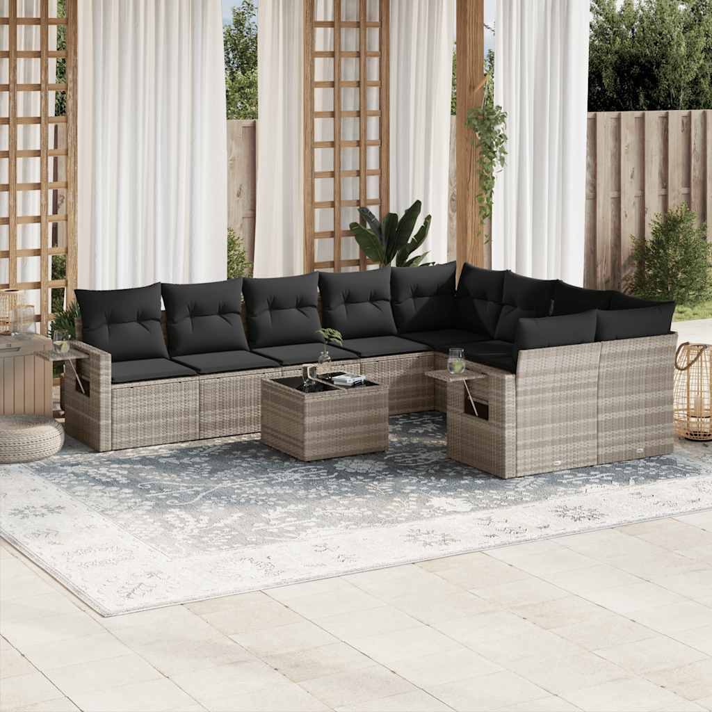 vidaXL 9-delige Loungeset met kussens poly rattan zwart