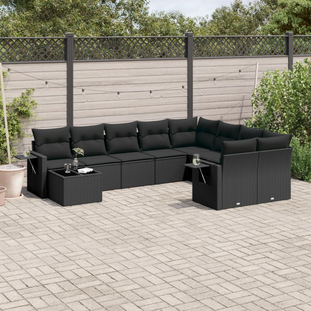 vidaXL 10-piece Lounge Set with Cushions Poly Rattan Black